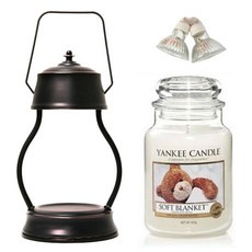 YANKEE CANDLE 蠟燭 L號+加熱式燭燈+燈泡組 2入, 溫暖（純黑色），蠟燭（軟毯）
