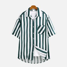 ghostrepublic 男款寬鬆粗條紋休閒短袖襯衫 MSH-5S10