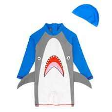 MOMA SONG 孩童鯊魚款連體式泳衣+帽子組