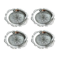 復古蕾絲杯墊 4入, 銀色, 4個