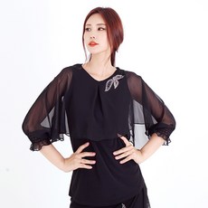 dancedome 肩膀翅膀花瓣舞蹈運動上衣, 黑色