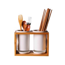 GUNU陶瓷木質瀝水餐具烹飪工具收納盒, 混色