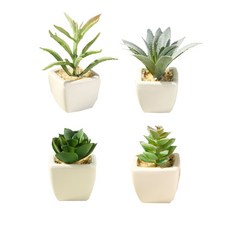 人造花肉質迷你方形花盆4件套, G(48, 51, 53, 56), 1套