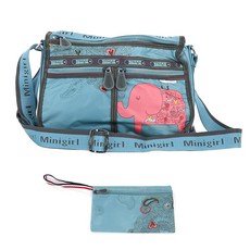 Minigirl 大象雙口袋斜揹包 大 + 收納包 EB191 肩揹包, 藍綠色