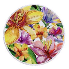 Kong K Items 花朵圓形沙灘巾 C款, 混和顏色, 1個