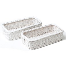 迷你長方形多用途藤編籃, 白色(F103W), 2個