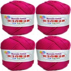 마크라메코튼 행복 뜨기 면 100퍼센트 털실, 486꽃핑크, 4개