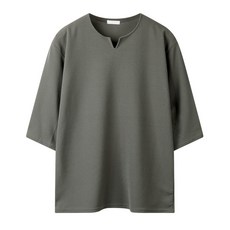 HARRISON HOMME 男款領口開岔七分袖T恤