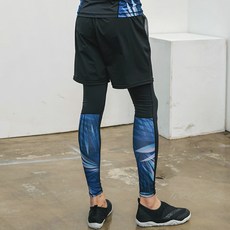 TUBE TREE 男款防水假兩件式緊身褲 A6203, 黑色