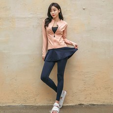TUBE TREE 女款指洞拉鍊防曬衣上下套裝 BE6213SPL, 鮭魚粉(上衣) + 海軍藍(下衣)
