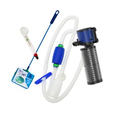 Amazon 適合初學者的水族箱側面過濾器 + 溫度計 + 撈網 + 虹吸管清潔器套組 HW-5F, 1套