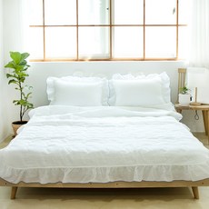 花紋絎縫泡泡紗荷葉邊夏季薄被, White Blue