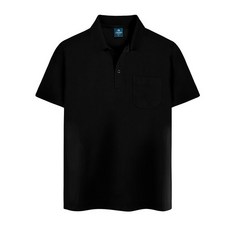 JEANMANIA 涼感襯衫領口袋短袖T恤 TW-001, 黑色