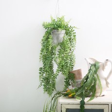 聖誕節金色綠色人造花 灰色懸掛花盆 蕨類 60cm, 混色, 1個