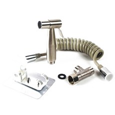 不鏽鋼馬桶沖洗器噴槍 + 伸縮軟管 + T型閥 + 支架, 1套