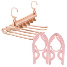 OON 可折疊褲架 6入+攜帶式衣架 2入, 淡粉色, 1套