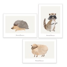 지오플래닛 수채화 일러스터 동물포스터 고슴도치 + 너구리 + 양