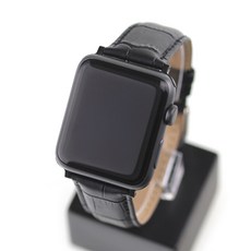 Apple Watch 3/4/5/6/SE 鱷魚紋皮革錶帶 (相容42/44mm), 黑色, 1個