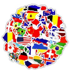 世界國旗旗幟行李箱貼紙50入組, 混合色, 1套