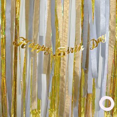 PARTYSHOW 香檳派對拉花 3款 x 2p + 鐳射金色銀箔流蘇簾 4p + 草寫金色生日派對掛旗 + 捲邊緞帶組合, 混合色