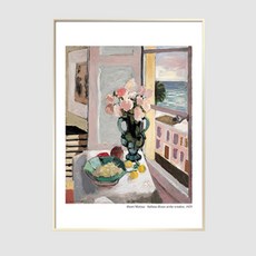 亨利馬諦斯 窗前的玫瑰 海報 + 鋁製畫框, 淺金色
