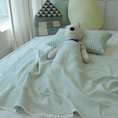 3層柔軟棉紗毯 90*70cm, 薄荷綠