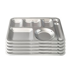 不鏽鋼霧面4格餐具方形餐盤 5個, 單色