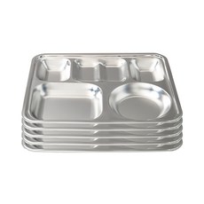 不鏽鋼霧面4格方形餐盤 5個, 單色