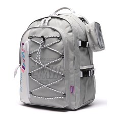 Le main 聚酯纖維 600D 半口袋後背包 + 化妝包, 灰色 + 白色