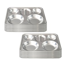 不鏽鋼霧面4格半月格餐盤, 單色, 10入