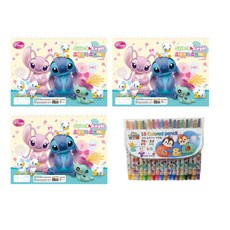 Disney 迪士尼 史迪奇圖畫日記繪畫本 3入 + Tsum Tsum 18色色鉛筆組, 混合色, 1套