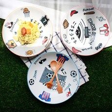 運動印花兒童餐盤 3入, 足球款(藍色)+棒球款(紅色)+籃球款(黃色), 1組