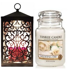 YANKee CANDLe 大罐蠟燭 + 捲軸融蠟燈 + 燈泡2入組, 融蠟燈(黑色), 蠟燭(婚禮日)