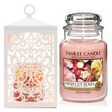 YANKEE CANDLE 造型融燭燈+香氛蠟燭 L號+燈泡 2入, 暖色（白色）、蠟燭（鮮切玫瑰）