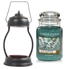 洋基蠟燭大爵士 + 蠟燭加熱器 + 燈泡 2 件套, 取暖器（古董黑色），蠟燭（桉樹）