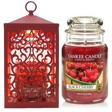 YANKee CANDLe 大罐蠟燭 + Scroll融蠟燈 + 燈泡2入組, 融蠟燈(紅色), 蠟燭(黑櫻桃)