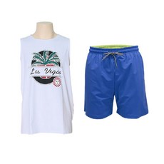 벤디스 남성용 라스베가스 래쉬가드 상의 C289 + 사이디드 팬츠 M613 세트, 화이트(상의), 블루(하의)