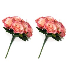 人造掃墓用玫瑰花束 20支, 珊瑚色, 1個