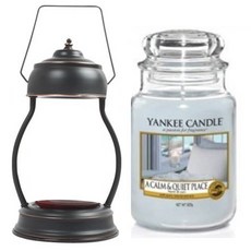 洋基蠟燭大爵士 + 蠟燭加熱器 + 燈泡 2 件套, 溫暖（古董黑色），蠟燭（阿卡姆和安靜的地方）