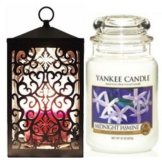 YANKEE CANDLE 造型融燭燈+香氛蠟燭 L號+燈泡 2入, 暖色（黑色），蠟燭（午夜茉莉）