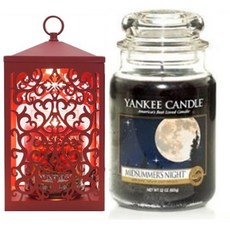 YANKee CANDLe 大瓶蠟燭 + 捲軸融蠟燈 + 燈泡 2入組, 融蠟燈(紅色), 蠟燭(仲夏之夜)