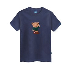 JEANMANIA 泰迪熊圖案刺繡貼布圓領短袖T恤 TS-708, 海軍藍