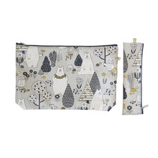 印花防水餐盤袋+餐具袋, 灰色, 1組