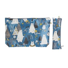 印花防水餐盤袋+餐具袋, 藍色, 1組