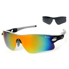 오클랜즈 프리미엄 편광 렌즈 2종 세트 스포츠 선글라스 Q360, 블랙프레임 + 레드밀러편광렌즈, 1개