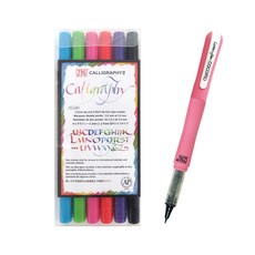 ZIG 雙尖書法筆6色+椰子筆隨機出貨套組, 混色, 1套