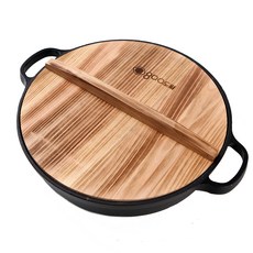 ENAMEL COOKWARE 雙耳圓形鑄鐵壽喜燒鍋+木質鍋蓋, 混色, 30cm