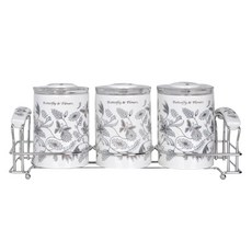 GOLDEN BELL 蝴蝶調味料密封容器套組 灰色, 1套, 調味罐 3入 + 收納架