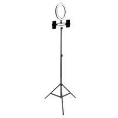 GUNU LED 개인방송 평면 링 라이트 26cm + 360도 회전 브라켓 + 휴대폰 클립 2p + 듀얼 브라켓 + 삼각대 210cm + 파우치 세트, 1세트