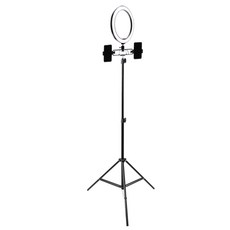 GUNU LED 개인방송 평면 링 라이트 26cm + 360도 회전 브라켓 + 휴대폰 클립 2p + 듀얼 브라켓 + 삼각대 160cm + 파우치 세트, 1세트